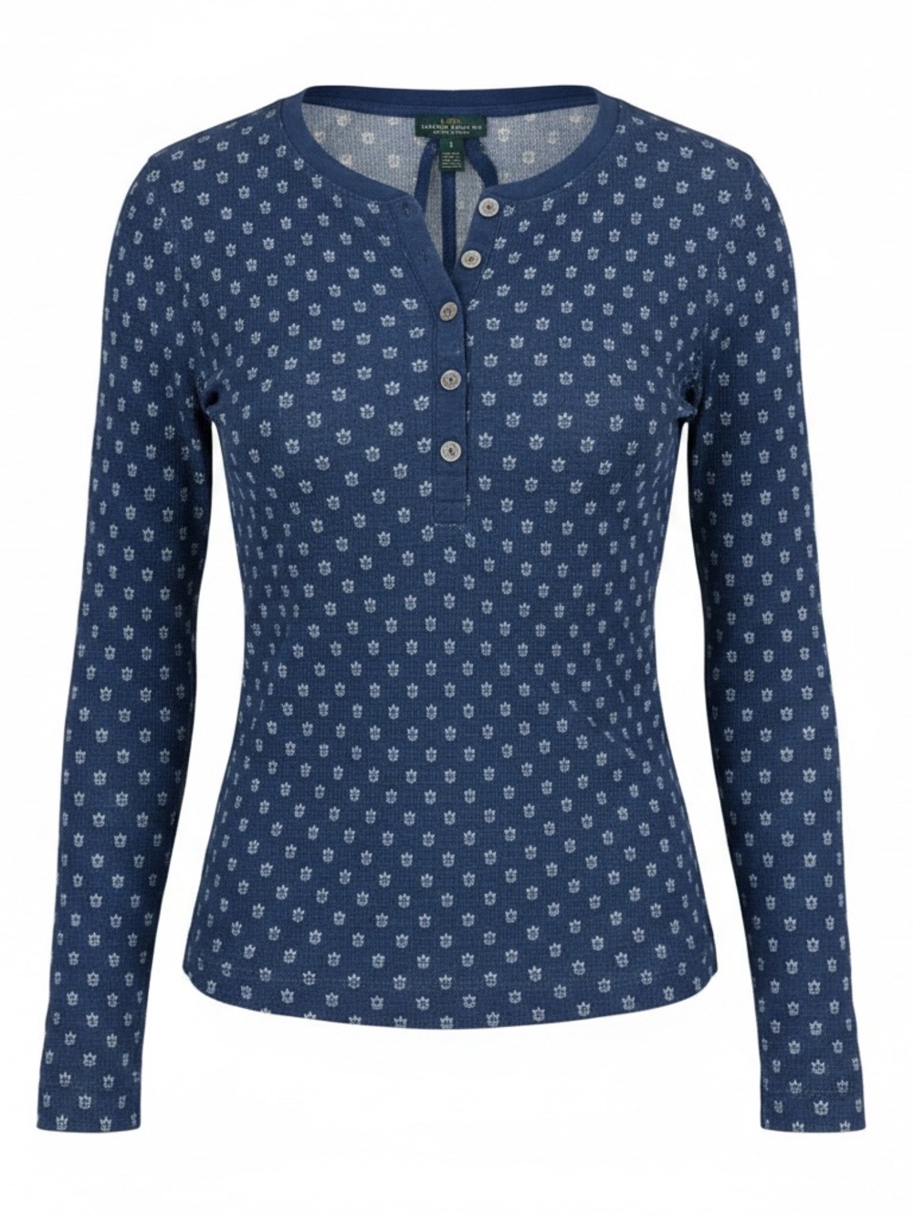 Lauren Ralph Lauren Navy Blue Printed Henley Top with White Micro Motif